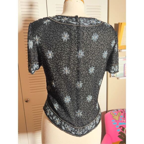 Cote d' Azur | Women's | Blouse | M | Evening Wear Beaded Structured Vintage Blo - Picture 4 of 5